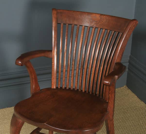 Antique English Edwardian Oak Fan Back Office Desk Arm Chair (Circa 1910)