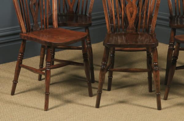Vintage English Set of Six Ash, Beech & Elm Windsor Wheelback Country Kitchen Dining Chairs (Circa 1940)