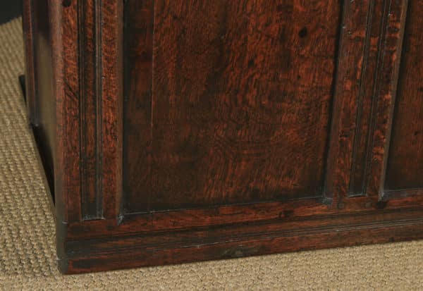 Antique English 17th Century Oak Carved Triple Panel Coffer Chest Blanket Box (Circa 1650)