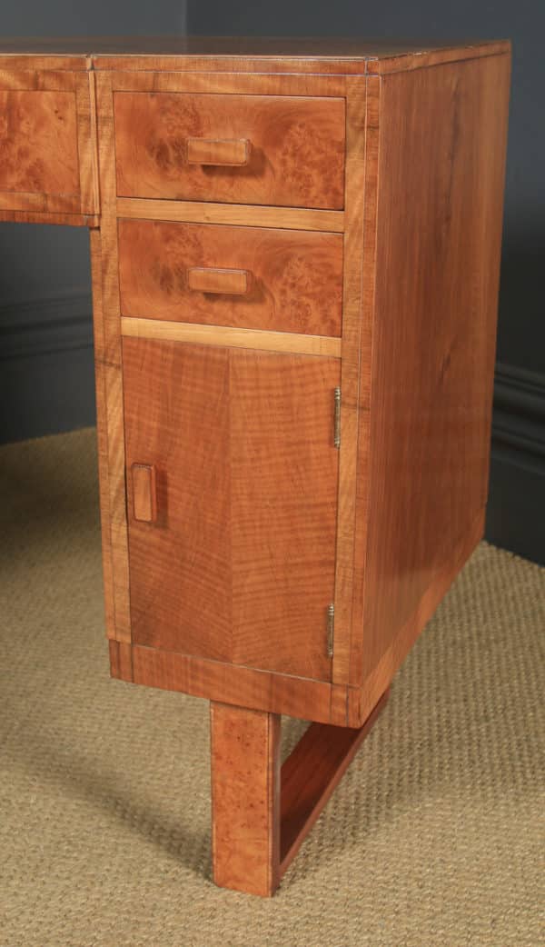 Antique English Art Deco 4ft Figured Walnut Office Pedestal Desk (Circa 1935)