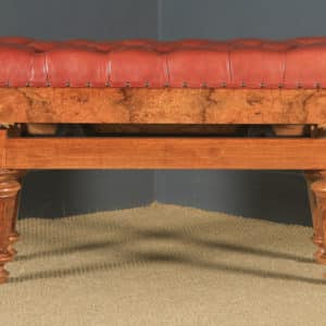 English William IV Style Burr Walnut Oak Leather Adjustable Rise & Fall Duet Piano Stool (Circa 1990)
