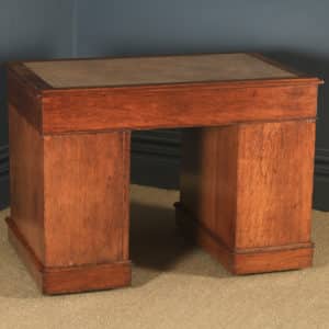Antique English Victorian 3ft 6” Golden Oak & Leather Pedestal Office Desk (Circa 1880)