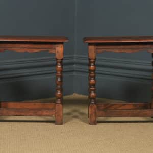 Antique English Pair of 17th Century Style Solid Oak Joint Stools / Occasional Side Tables (Circa 1960)