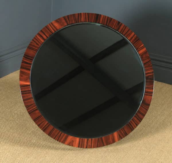 Art Deco English Macassar Ebony & Mirrored Glass Circular Round Occasional / Coffee Table (Circa 1930)