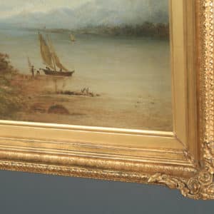 Antique English Victorian Oil Painting of a Coastal Fishing Boat Scene Believed to by Tuck (Circa 1850)