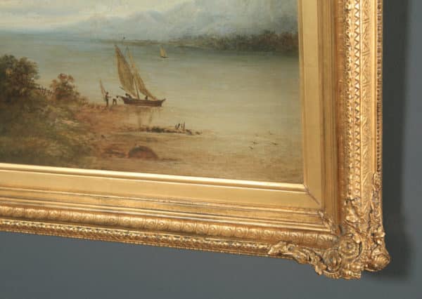 Antique English Victorian Oil Painting of a Coastal Fishing Boat Scene Believed to by Tuck (Circa 1850)