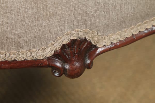 Antique English Victorian Mahogany Upholstered Spoon Back Armchair (Circa 1860)