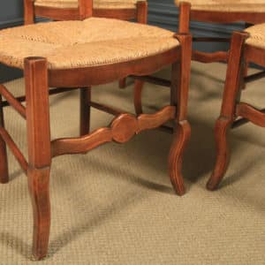 Antique French Set of 4 Four Louis XV Style Beech Ladder Back Rush Seat Kitchen Dining Chairs (Circa 1920)