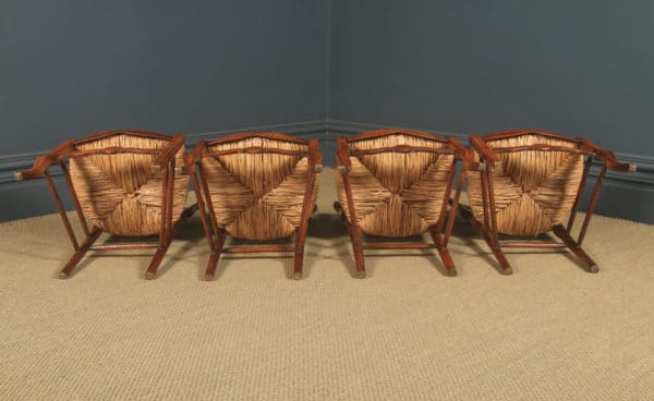 Antique French Set of 4 Four Louis XV Style Beech Ladder Back Rush Seat Kitchen Dining Chairs (Circa 1920)