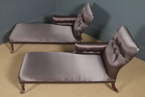Antique English Matched Pair of Regency Mahogany Upholstered Chaise Longue / Day Beds (Circa 1825)