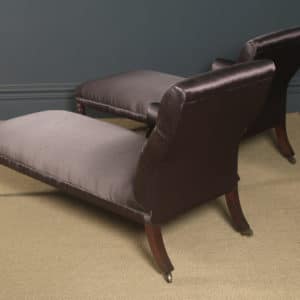 Antique English Matched Pair of Regency Mahogany Upholstered Chaise Longue / Day Beds (Circa 1825)