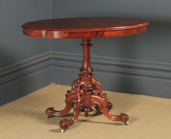 Antique English Victorian Burr Walnut Inlaid Oval Occasional / Silver / Centre Table (Circa 1860)