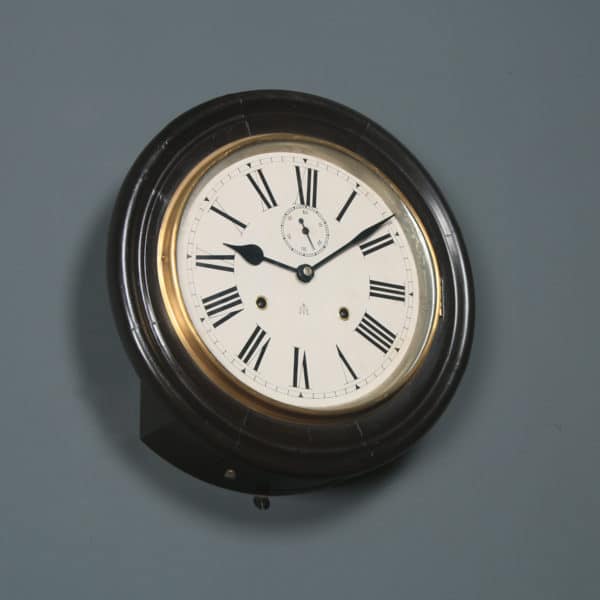 Antique 14" Japanese Welaiti Mahogany Railway Station / School Round Dial Wall Clock (Chiming)