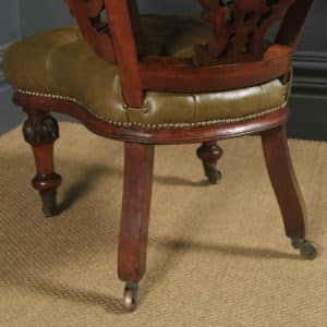 Antique English Victorian Oak & Green Leather Office Desk Arm Chair (Circa 1860)