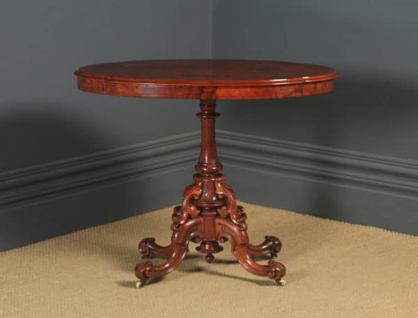 Antique English Victorian Burr Walnut Inlaid Oval Occasional / Silver / Centre Table (Circa 1860)