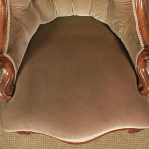 Antique English Victorian Mahogany Upholstered Occasional / Nursing Armchair (Circa 1860)