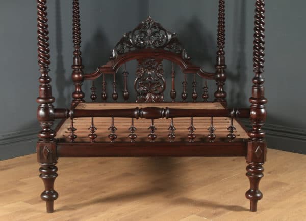 Antique 5ft 8” Victorian Anglo-Indian Colonial Raj Super King Size Four Poster Bed (Circa 1870)