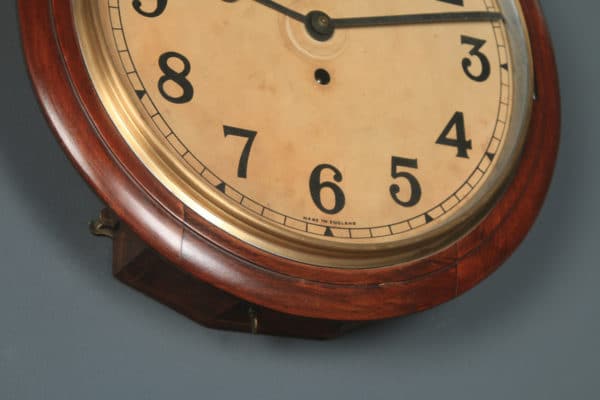 Antique 16" Mahogany Anglo Swiss Challenge Railway Station / School Round Dial Wall Clock (Timepiece)