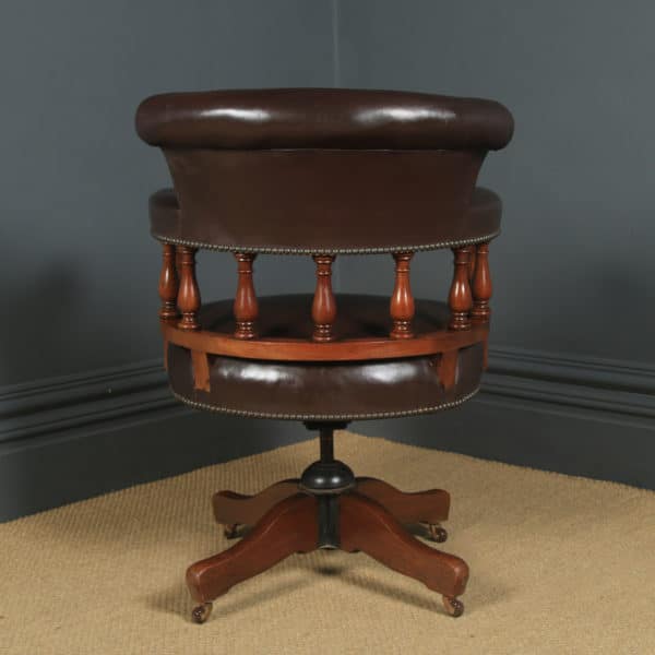 Antique English Edwardian Mahogany Revolving Captains Office Desk Armchair (Circa 1910)