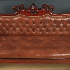 Antique English Regency Mahogany & Brown Leather Double Ended Couch / Settee / Sofa (Circa 1830)