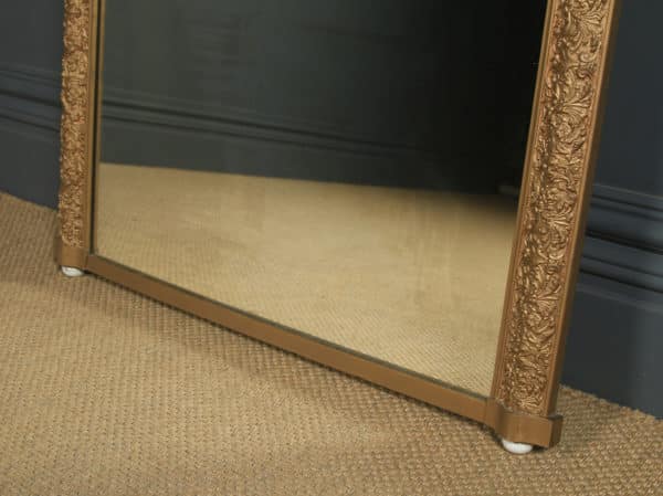 Antique English Victorian Carved Gilt Wall Hanging Overmantle Mirror (Circa 1860)