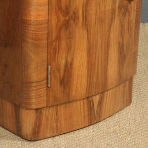 Antique English Single Art Deco Walnut Bow Front Bedside Cupboard Cabinet Table Nightstand (Circa 1930)
