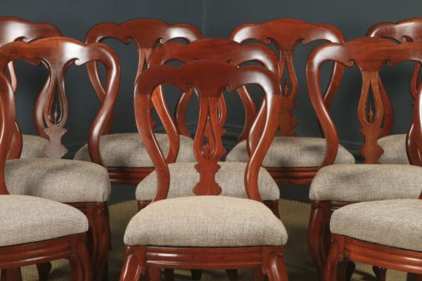Chairs, Dining, Ten, 10, Victorian, Mahogany, Spear, Back, Balloon, Crown, Bolt, Hall, Boardroom, English, Antique