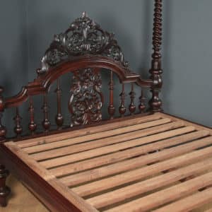 Antique 5ft 8” Victorian Anglo-Indian Colonial Raj Super King Size Four Poster Bed (Circa 1870)