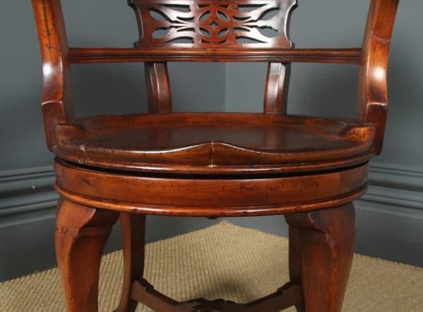 Antique English Victorian Aesthetic Mahogany Revolving Office Desk Armchair (Circa 1890)