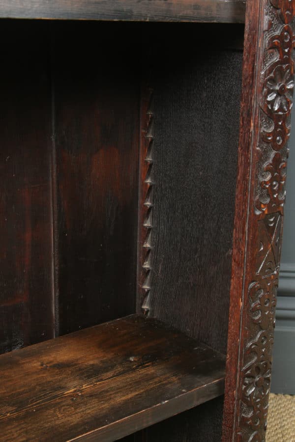 Antique English 17th Century Style Victorian Carved Open 4ft Bookcase Shelf (Circa 1880)