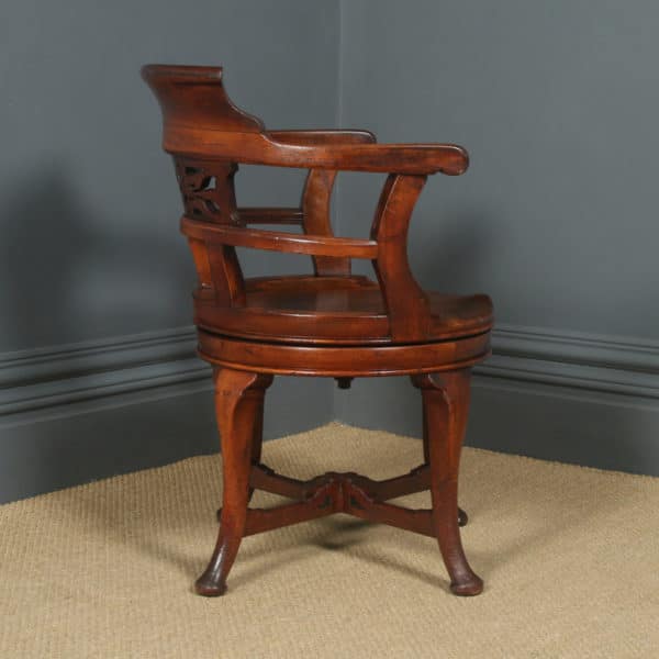 Antique English Victorian Aesthetic Mahogany Revolving Office Desk Armchair (Circa 1890)