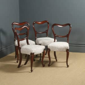 Antique English Victorian Set of Four 4 Rosewood Kidney Back Occasional Salon Dining Chairs (Circa 1860)