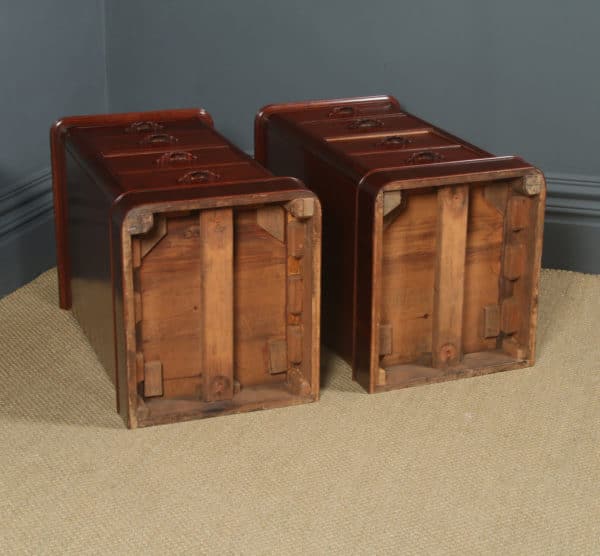 Antique English Pair of Victorian Figured Mahogany Bedside Cupboards / Cabinets / Tables / Nightstands (Circa 1860)