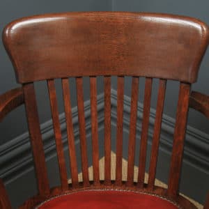 Antique English Edwardian Oak & Red Leather Revolving Office Desk Arm Chair (Circa 1910) - Photo 9