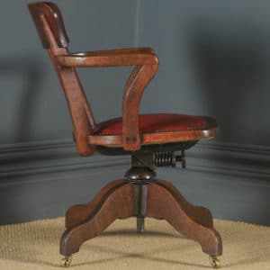 Antique English Edwardian Oak & Red Leather Revolving Office Desk Arm Chair (Circa 1910) - Photo 17