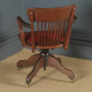 Antique English Edwardian Oak & Red Leather Revolving Office Desk Arm Chair (Circa 1910) - Photo 18