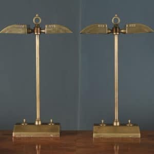 Vintage English Pair of Art Deco Besselink & Jones Brass Electrical Desk Table Bankers Lamps (Circa 1980)