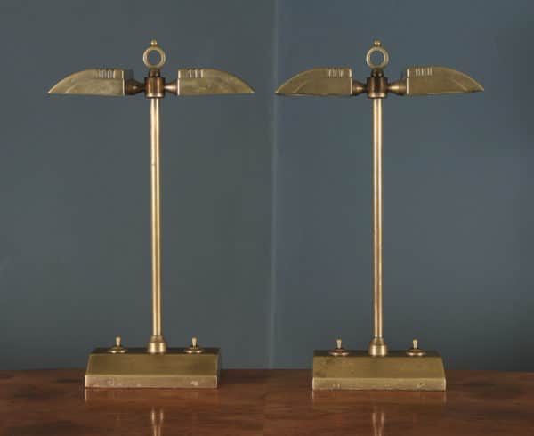 Vintage English Pair of Art Deco Besselink & Jones Brass Electrical Desk Table Bankers Lamps (Circa 1980)
