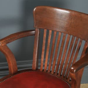 Antique English Edwardian Oak & Red Leather Revolving Office Desk Arm Chair (Circa 1910) - Photo 5