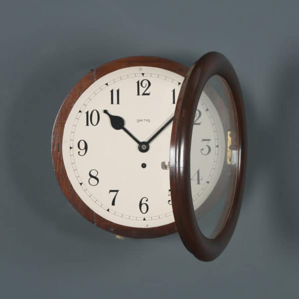 Antique 14½" Mahogany Smiths Railway Station / School Round Dial Wall Clock (Time Piece)