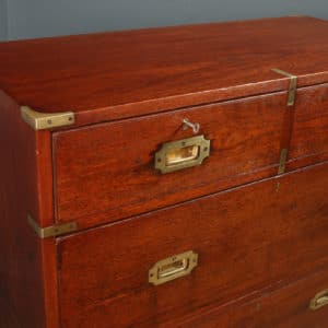 Antique English Victorian Teak & Brass Military Campaign Chest of Drawers (Circa 1870)