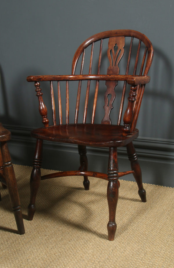 Antique Set of 10 Ten Victorian Ash & Elm Windsor Stick & Hoop Back Kitchen Chairs (Circa 1870 – 1920)