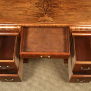 Antique English Art Deco Figured 3½ft Office Pedestal Office Desk / Dressing Table (Circa 1935)
