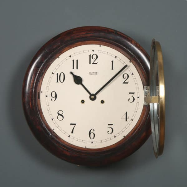 Antique 16" Mahogany Smiths Enfield Railway Station / School Wall Clock (Chiming)