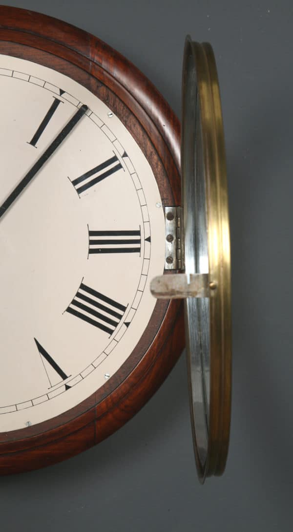 Antique 15" Mahogany Smiths Enfield Railway Station / School Round Dial Wall Clock (Timepiece)
