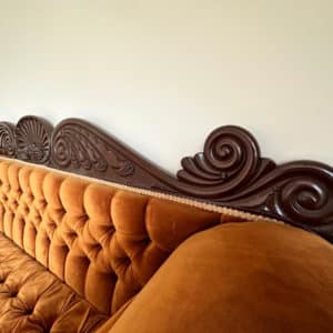 Antique English William IV Mahogany Upholstered Double Scroll End Sofa Couch (Circa 1835)