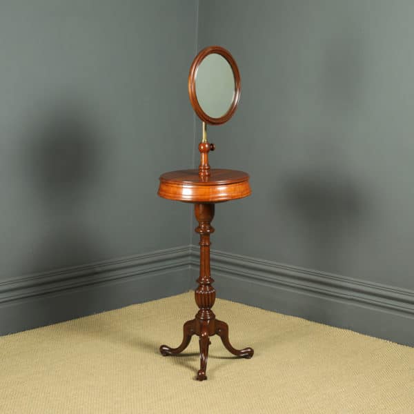 Antique English Victorian Mahogany Adjustable Barbers Shaving Stand / Vanity Makeup Mirror (Circa 1870)