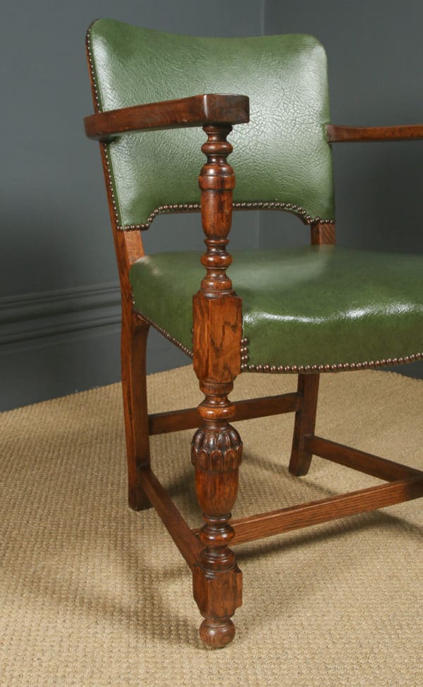 Antique English George V Oak Office Desk Elbow Tub Arm Chair (Circa 1925)