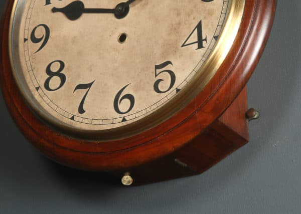 Antique 15" Mahogany Anglo Swiss Challenge Railway Station / School Round Dial Wall Clock (Timepiece)