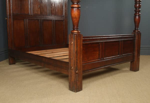 Antique 5ft English 18th Century Style King Size Oak Four Poster Bed (Circa 1930)